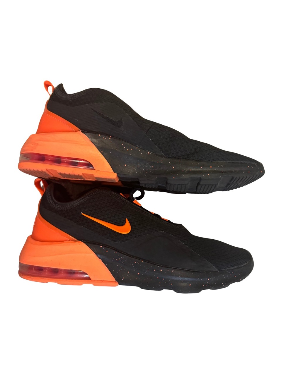 Nike Men’s Black and Bright Orange Air Max Slip-On Sneakers